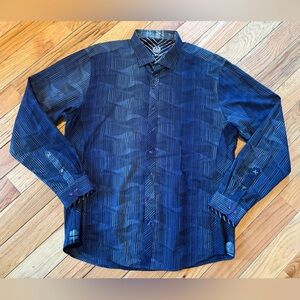 Au Noir Collared Shirt Blue Geometric Button Up Flip Cuff Men’s Size 6/2X Cotton